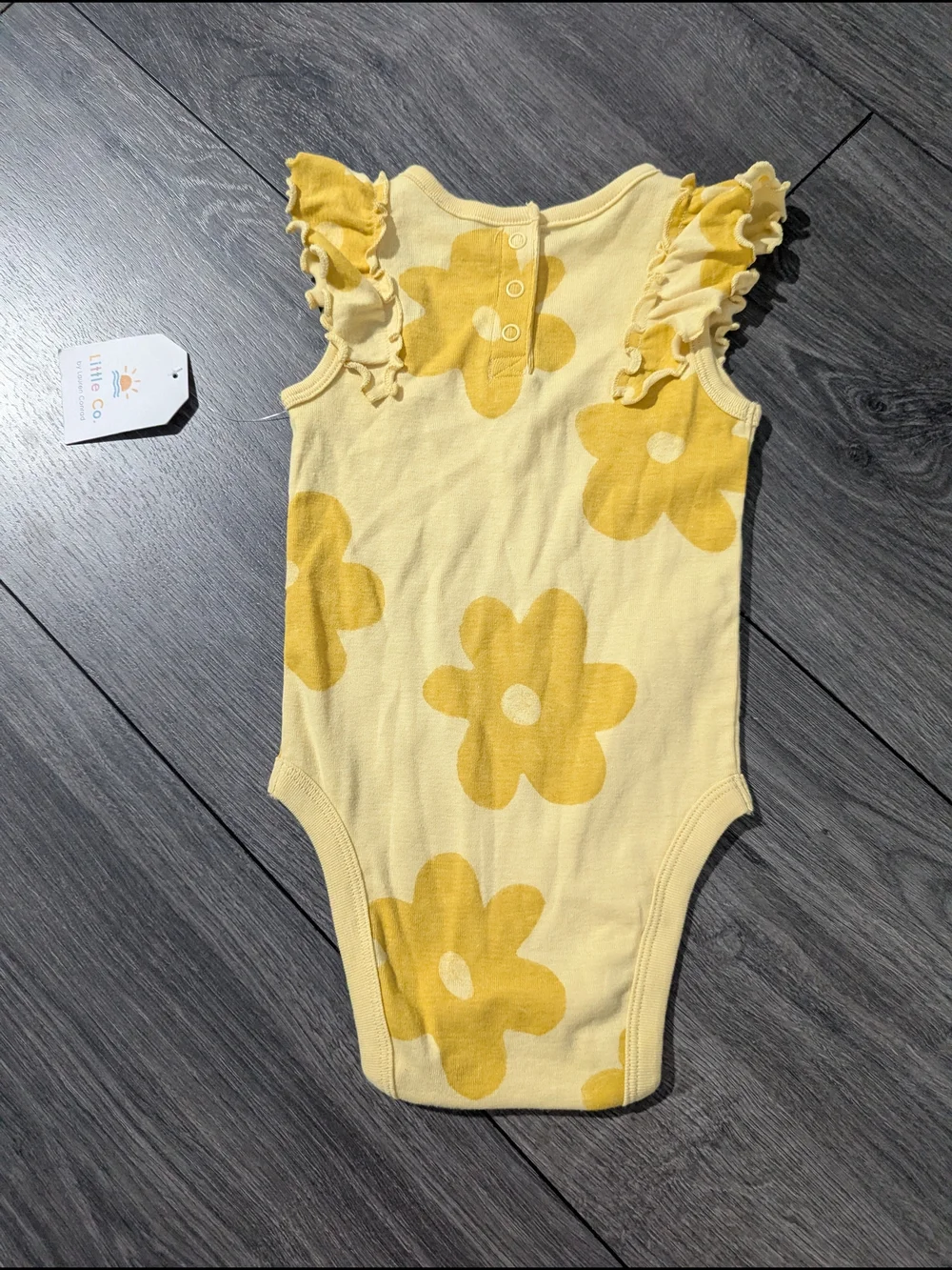 Little Co. Organic Cotton Yellow Floral Ruffle-Sleeve Baby One-Piece